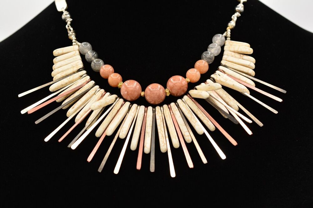 Nakamol Statement Collar Necklace Stone Beaded Beach Boho NWT Signed Bin1D
